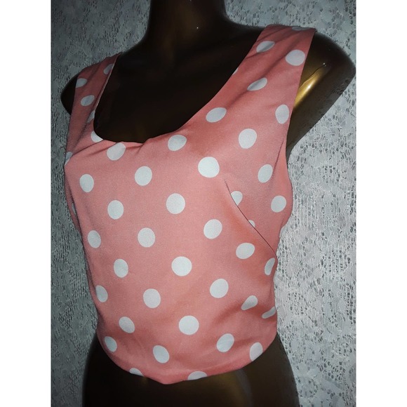LNWT Sz S La Reyna Creamsicle Orange Polka Dot Open Back Top - Picture 2 of 5